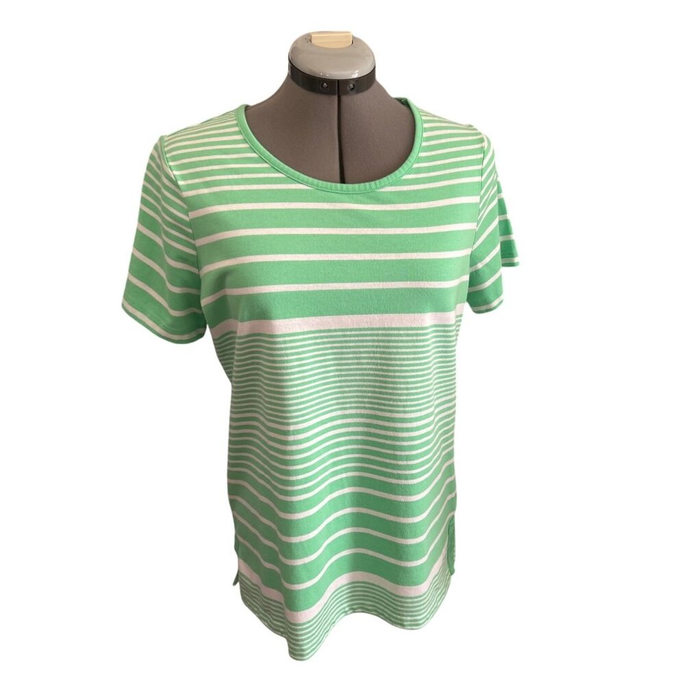 Coral Bay Med Embroidered Gray V-Neck Top Green Striped Short Sleeve Top Bundle